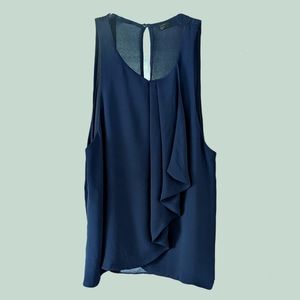 ZARA Cascading Navy Blue Sleeveless Layered Silky Tank Waterfall Blouse XS